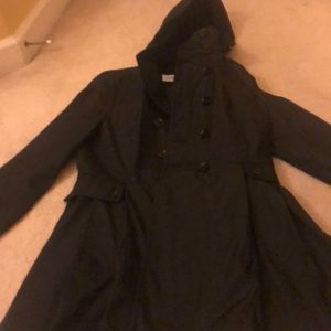 A black rain coat